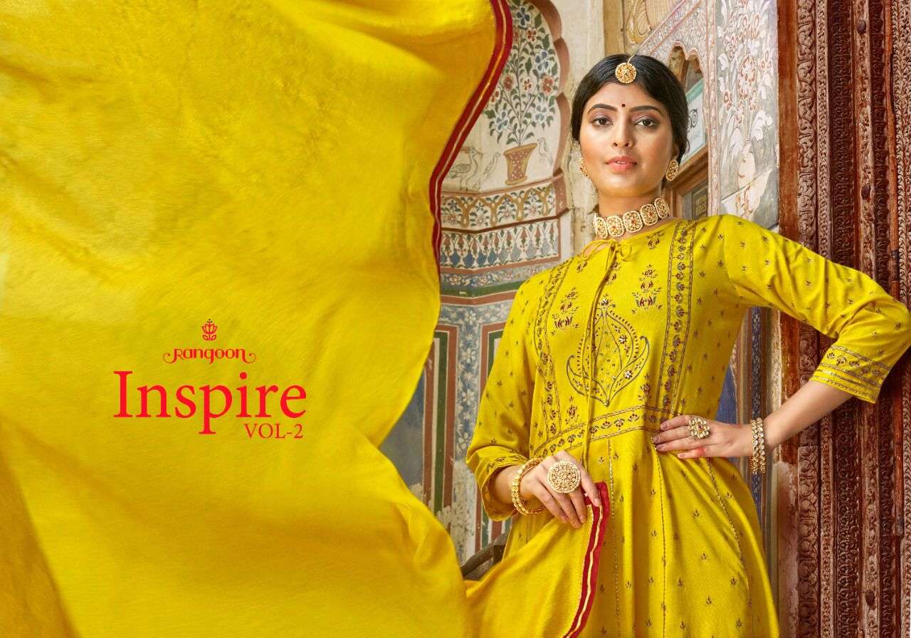 Rangoon- Inspire Vol - 2-fabric- Rayon-khatli-mirror-work-kurti-heavy Rayon-embroidery-work-lace-plazzo-pant- Chinon-fourside-border-dupatta-Poster